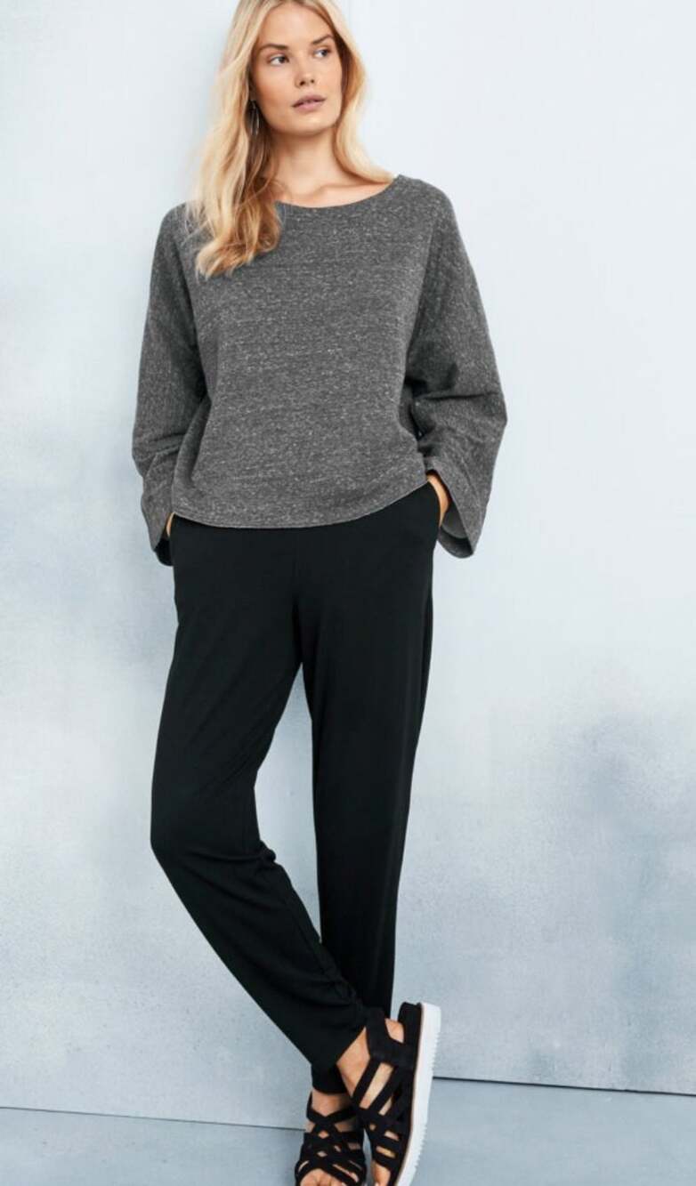 Eileen Fisher Stretch Jersey Knit Straight Pants Black Size XL Ankle High Rise